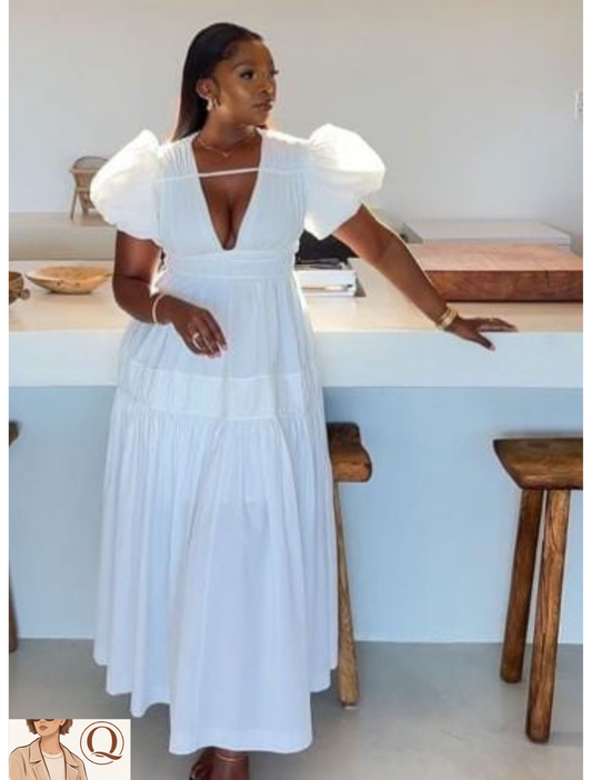 Women’s Puff Sleeve Tiered Midi Dress