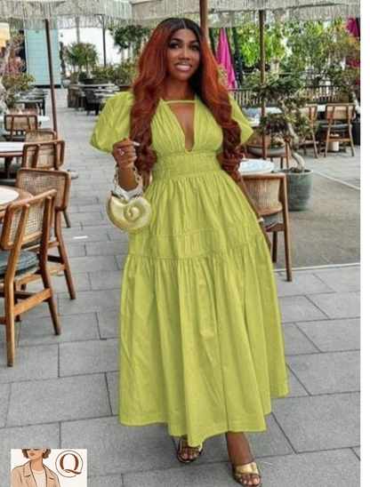 Women’s Puff Sleeve Tiered Midi Dress