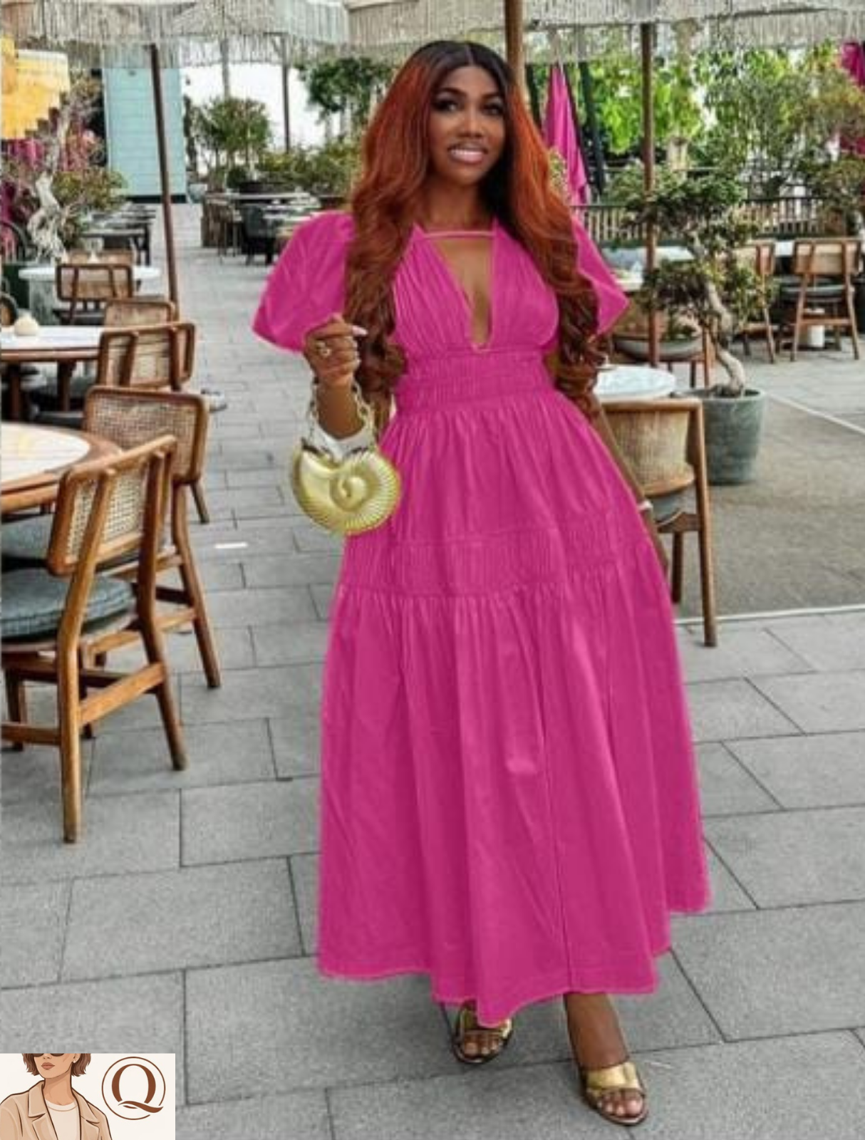 Women’s Puff Sleeve Tiered Midi Dress