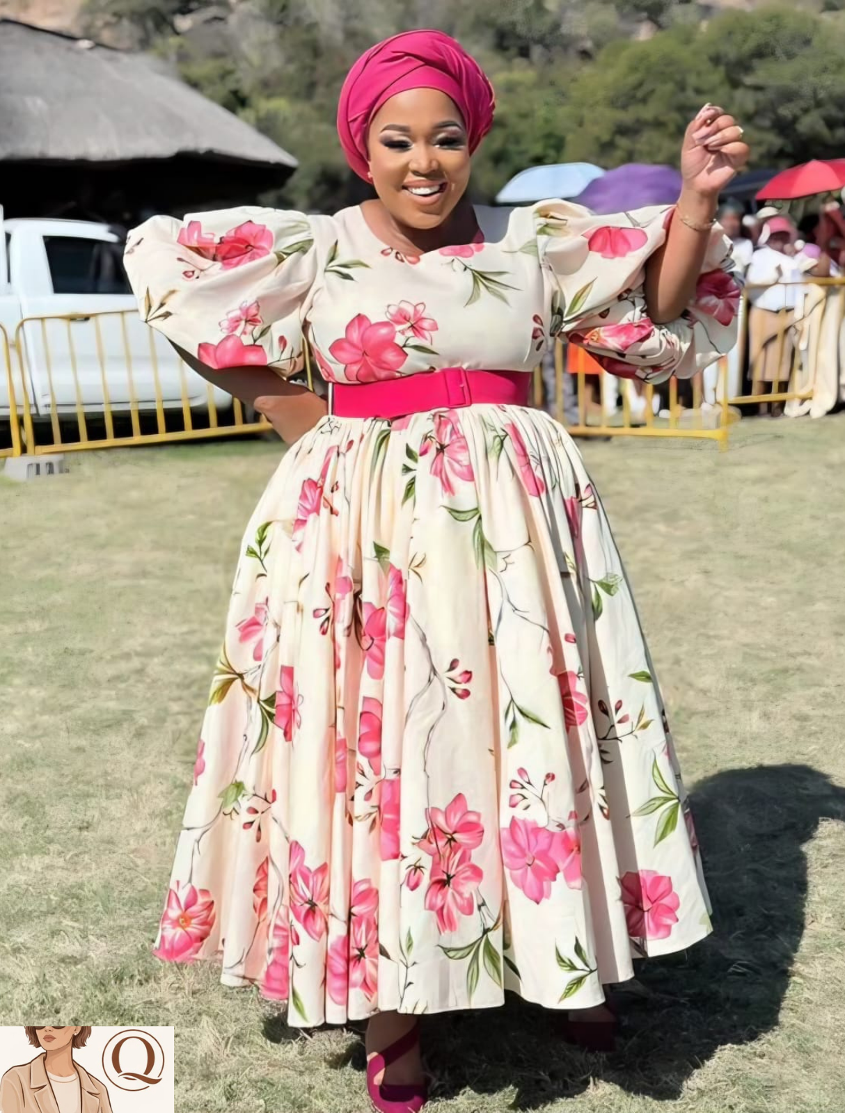 🌸 Elegant Floral Puff Sleeve Midi Dress