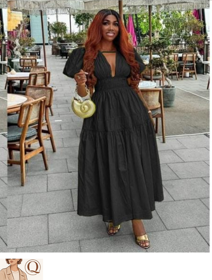 Women’s Puff Sleeve Tiered Midi Dress