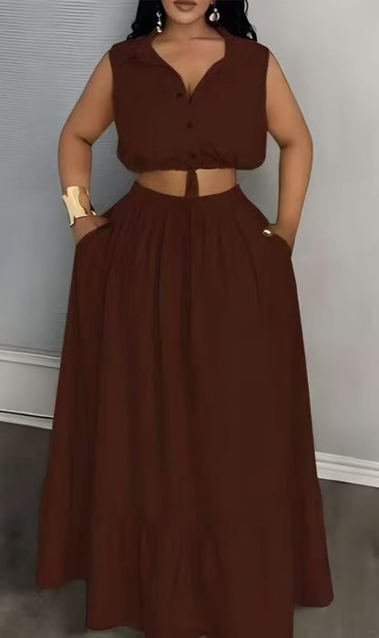 ✨ 2-Piece Tie-Front Top & Maxi Skirt Set