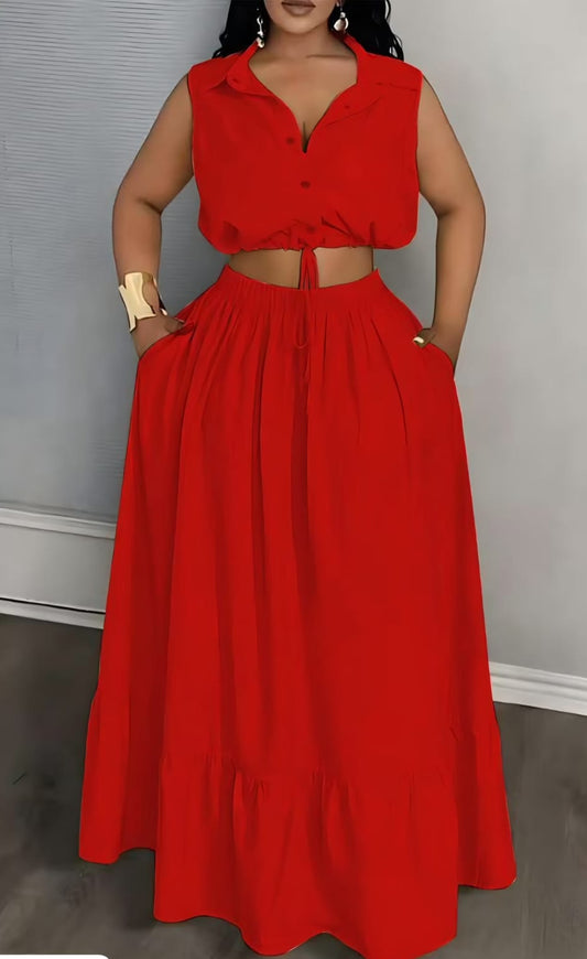 ✨ 2-Piece Tie-Front Top & Maxi Skirt Set