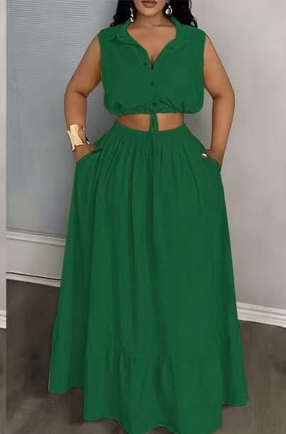 ✨ 2-Piece Tie-Front Top & Maxi Skirt Set