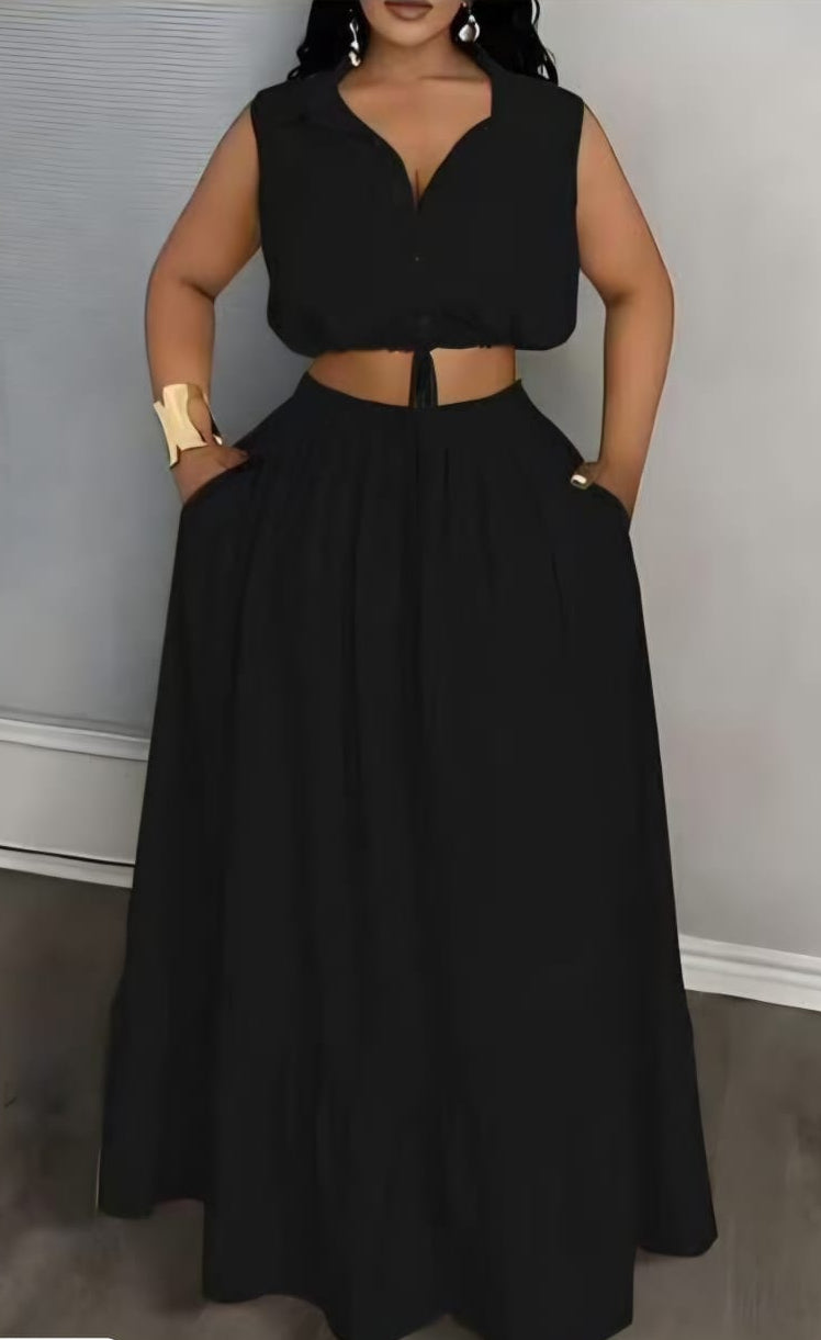 ✨ 2-Piece Tie-Front Top & Maxi Skirt Set