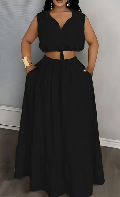 ✨ 2-Piece Tie-Front Top & Maxi Skirt Set