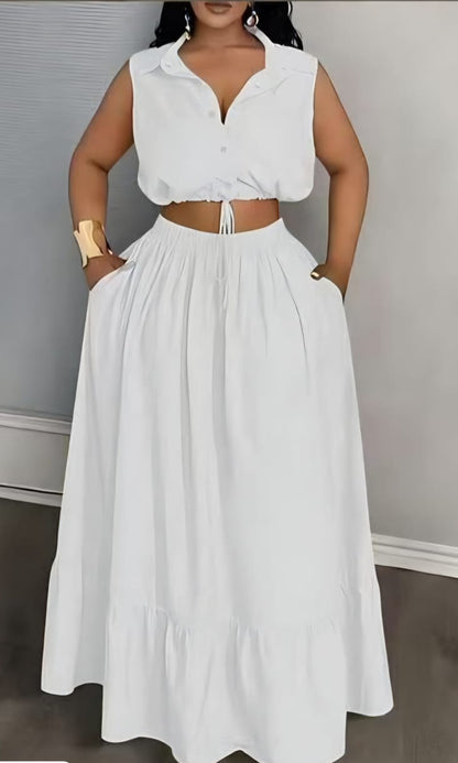 ✨ 2-Piece Tie-Front Top & Maxi Skirt Set